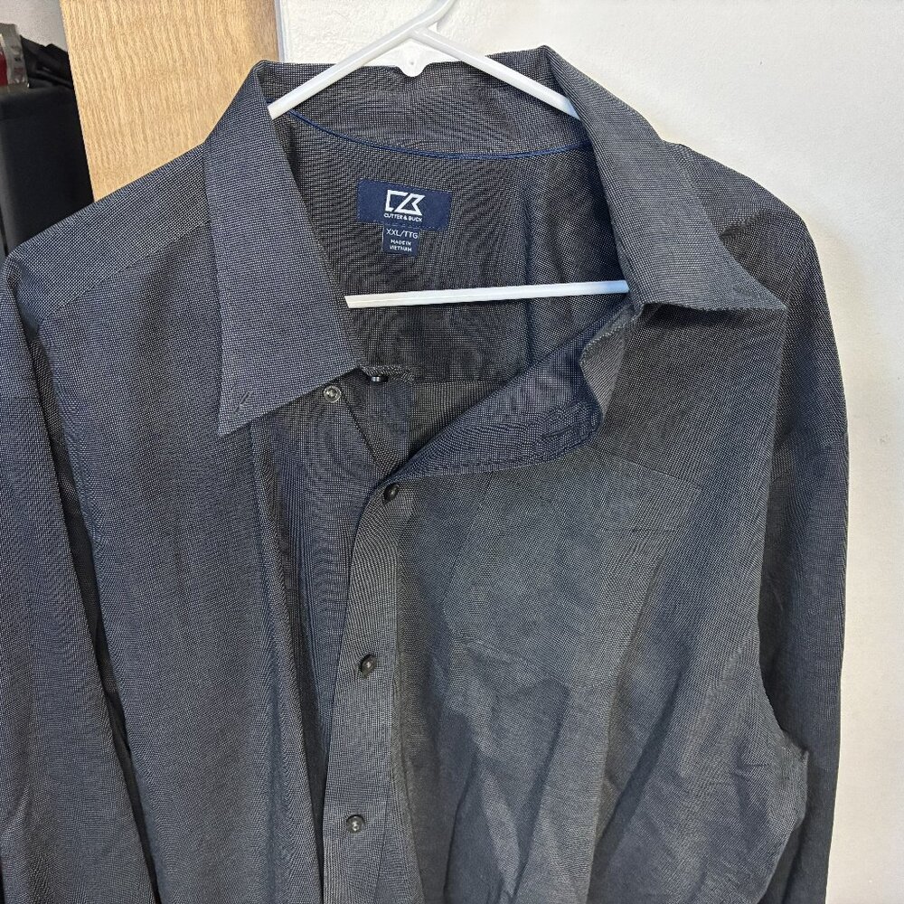 Cutter & Buck Men's 2XL Long Sleeve Button Up Dress Shirt Black‎ Micro Check